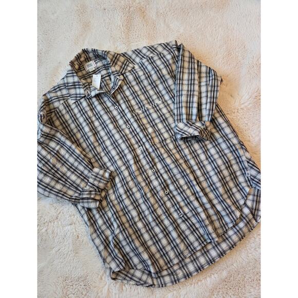 BDG Ryanne Crinkled Button Down Shirt Plaid Size Large Nwt - Picture 1 of 4